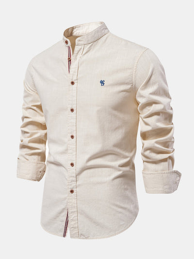 Rowan | Long Sleeve Linen Shirt With Stand Up Collar