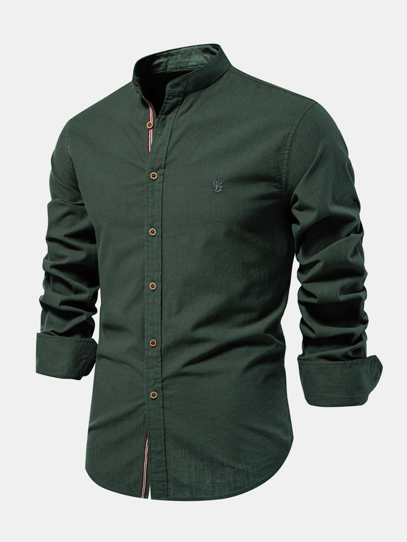 Rowan | Long Sleeve Linen Shirt With Stand Up Collar