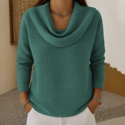 Dahlia | Warm Waffle Sweater with Elegant Cowl Neck